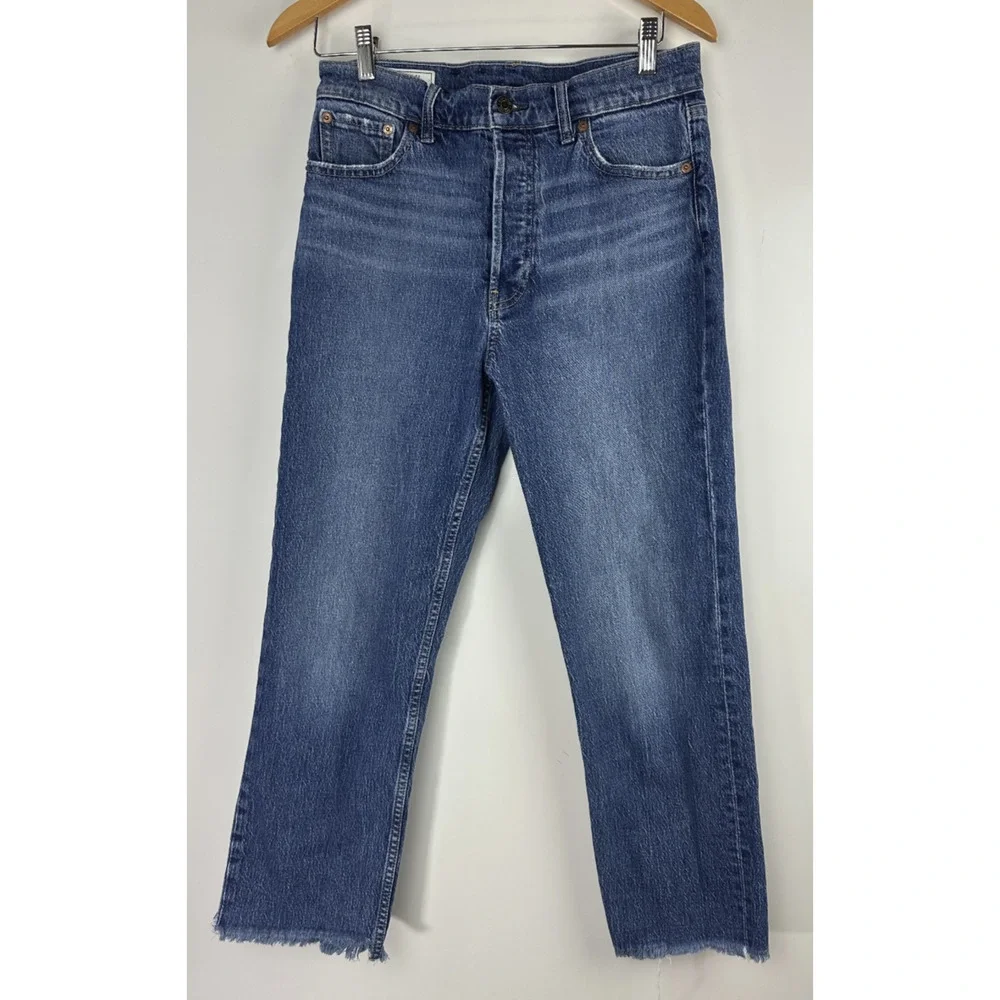 Gap Cheeky Straight High Rise Jeans Button Fly 29 8 R Dark Indigo Blue Denim - Picture 15 of 15